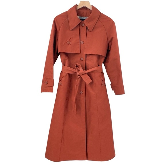 American Vintage Jackets & Blazers - Women's Vintage 1970s Trench Coat Belted Flannel Lined Rust Orange | Size M/L